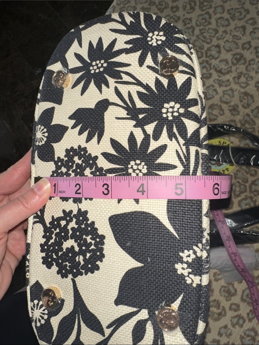 NWT Spartina 449 Black & Cream Floral Tote with Teal Interior Trim - Picture 9 of 11